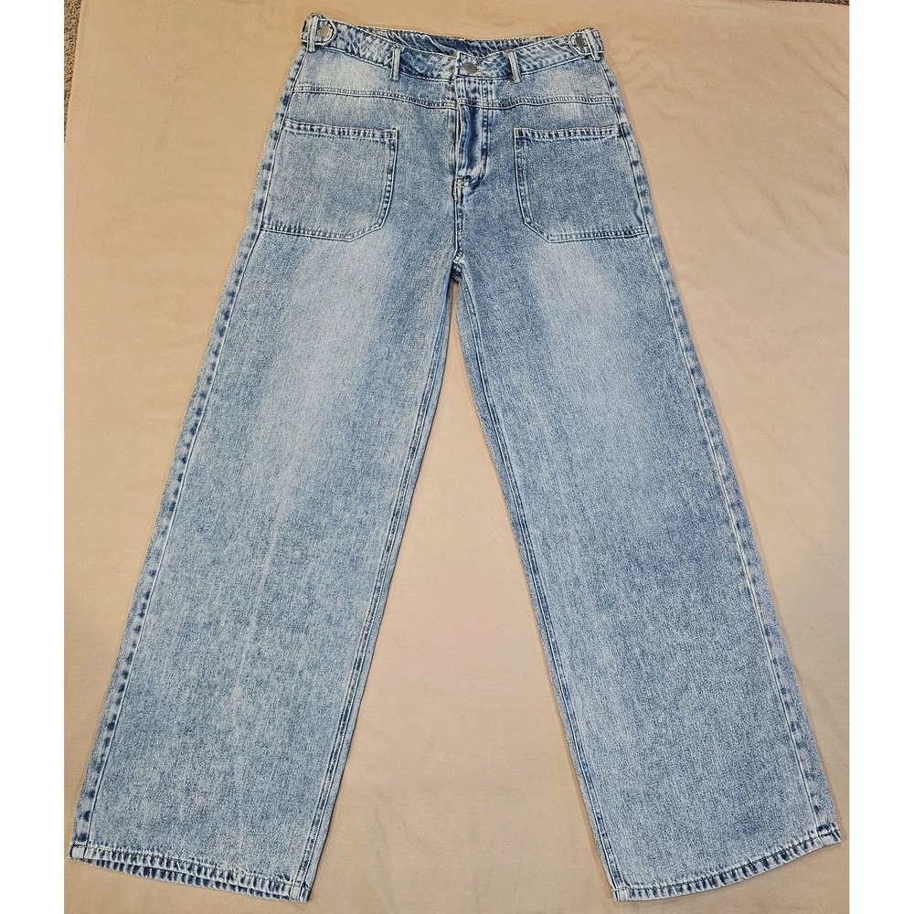 Bibi Wide Leg Light‎ Wash Womens Jeans Button Fly High-Rise Large/ Waist 32"